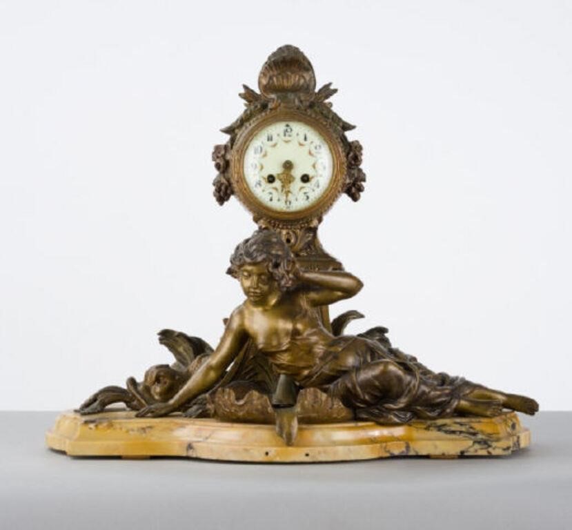 PATINATED ZINC FRENCH MANTLE CLOCKA