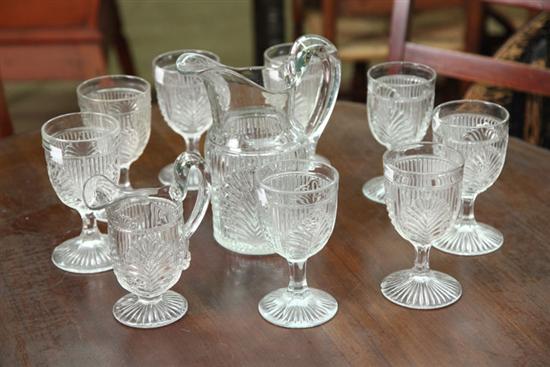 PATTERN GLASS WATER SET. Flint