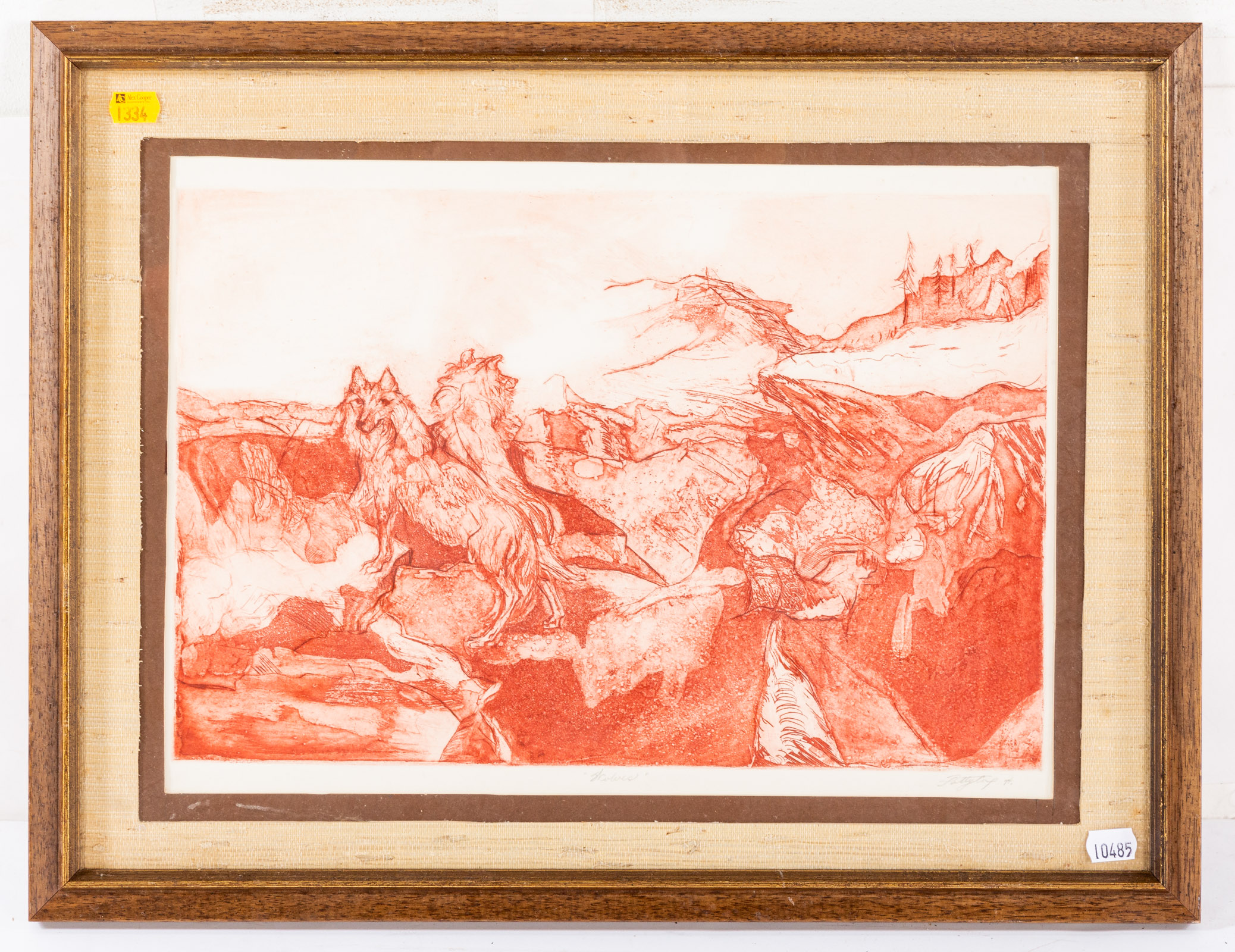 PATTY COX. "WOLVES," ETCHING AND