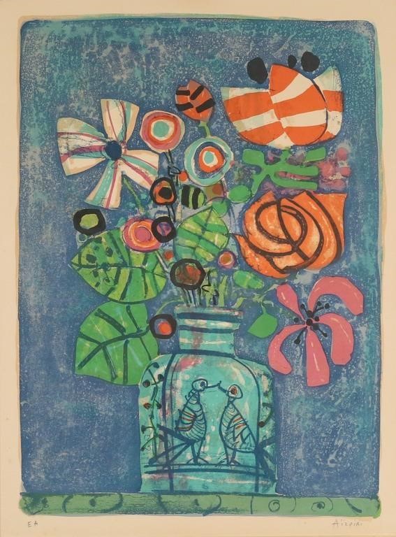 PAUL AIZPIRI LITHOGRAPH FLOWERSPaul