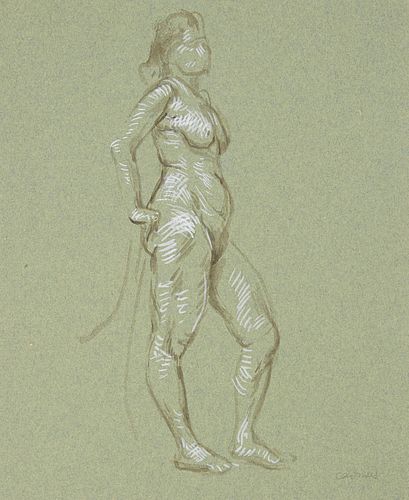 PAUL CADMUS FEMALE NUDE CRAYON ON