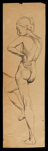 PAUL CADMUS FEMALE NUDE PEN ON