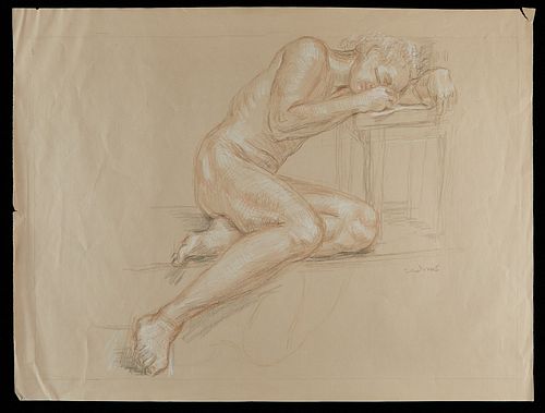PAUL CADMUS MALE NUDE CRAYON ON