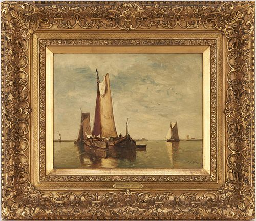 PAUL JEAN CLAYS O/B PAINTING, BOATS