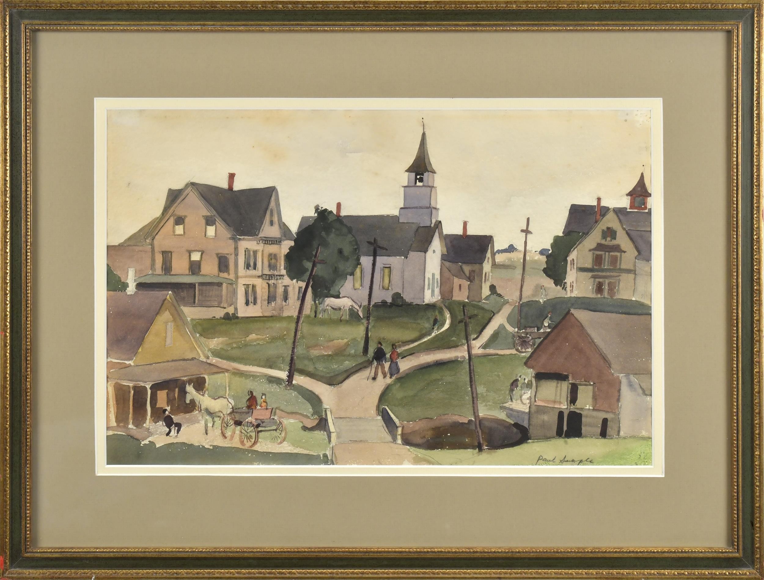 PAUL SAMPLE WATERCOLOR, VILLAGE