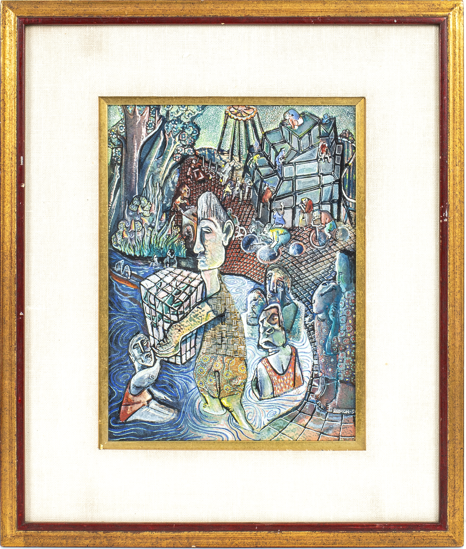 PAUL SHIMON FOLK ART WATERCOLOR