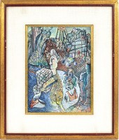 PAUL SHIMON FOLK ART WATERCOLO