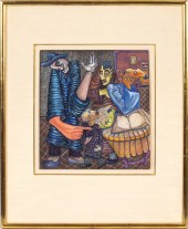 PAUL SHIMON JUDAICA GOUACHE ON