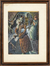 PAUL SHIMON JUDAICA GOUACHE ON