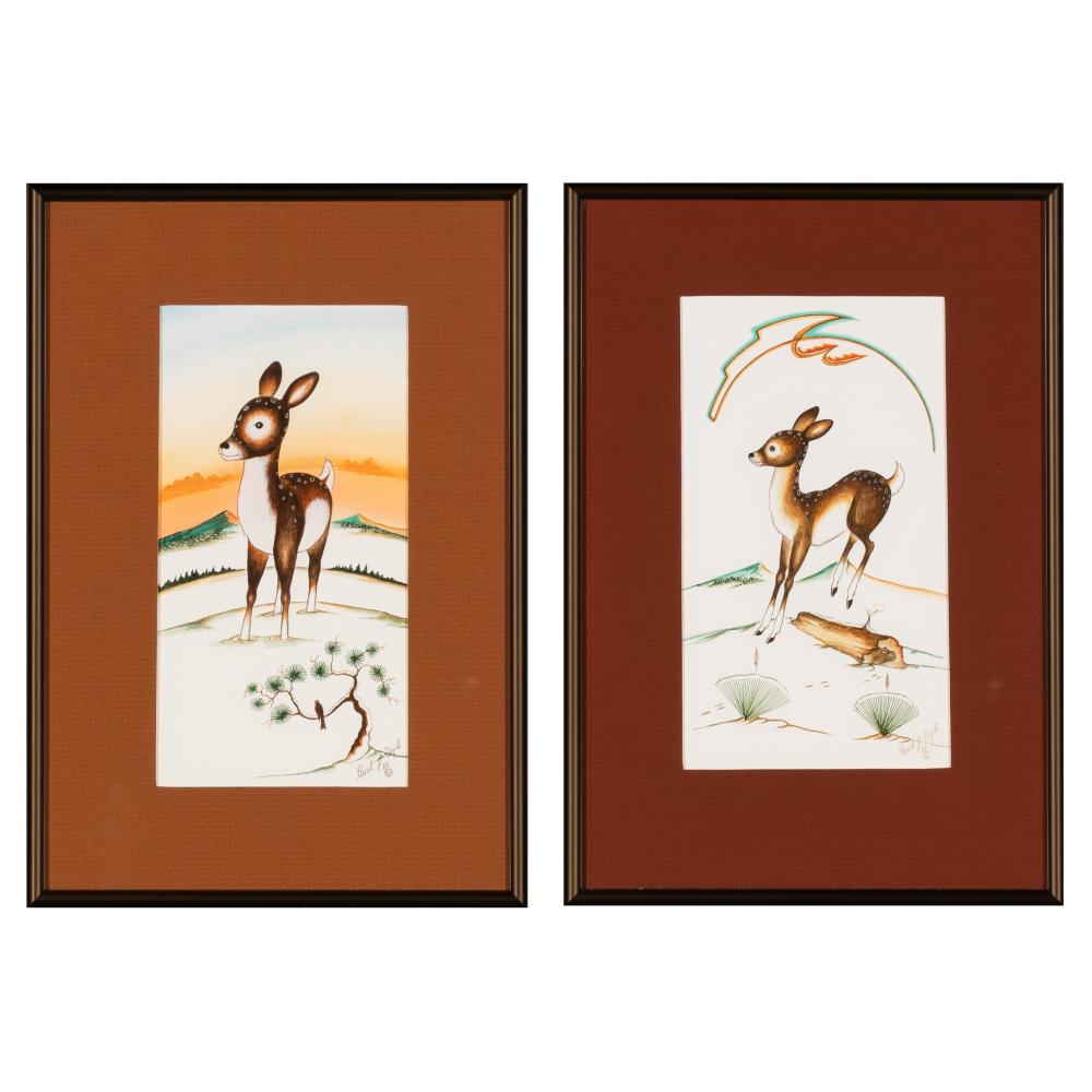 PAUL VIGIL, PAIR OF DEER PAINTINGS,