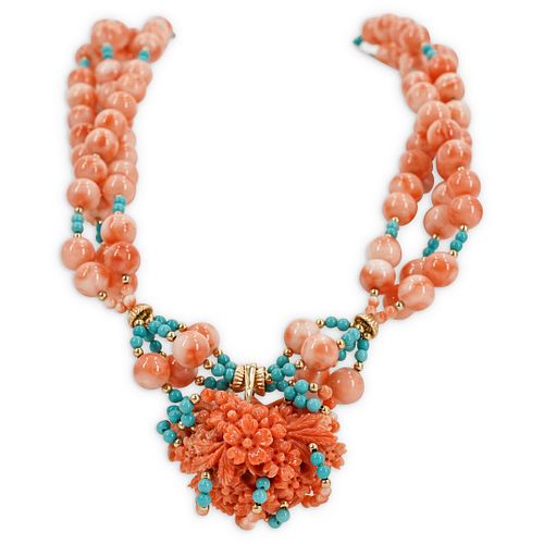PAULETTE BEADED CORAL AND TURQUOISE