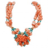 PAULETTE BEADED CORAL AND TURQ