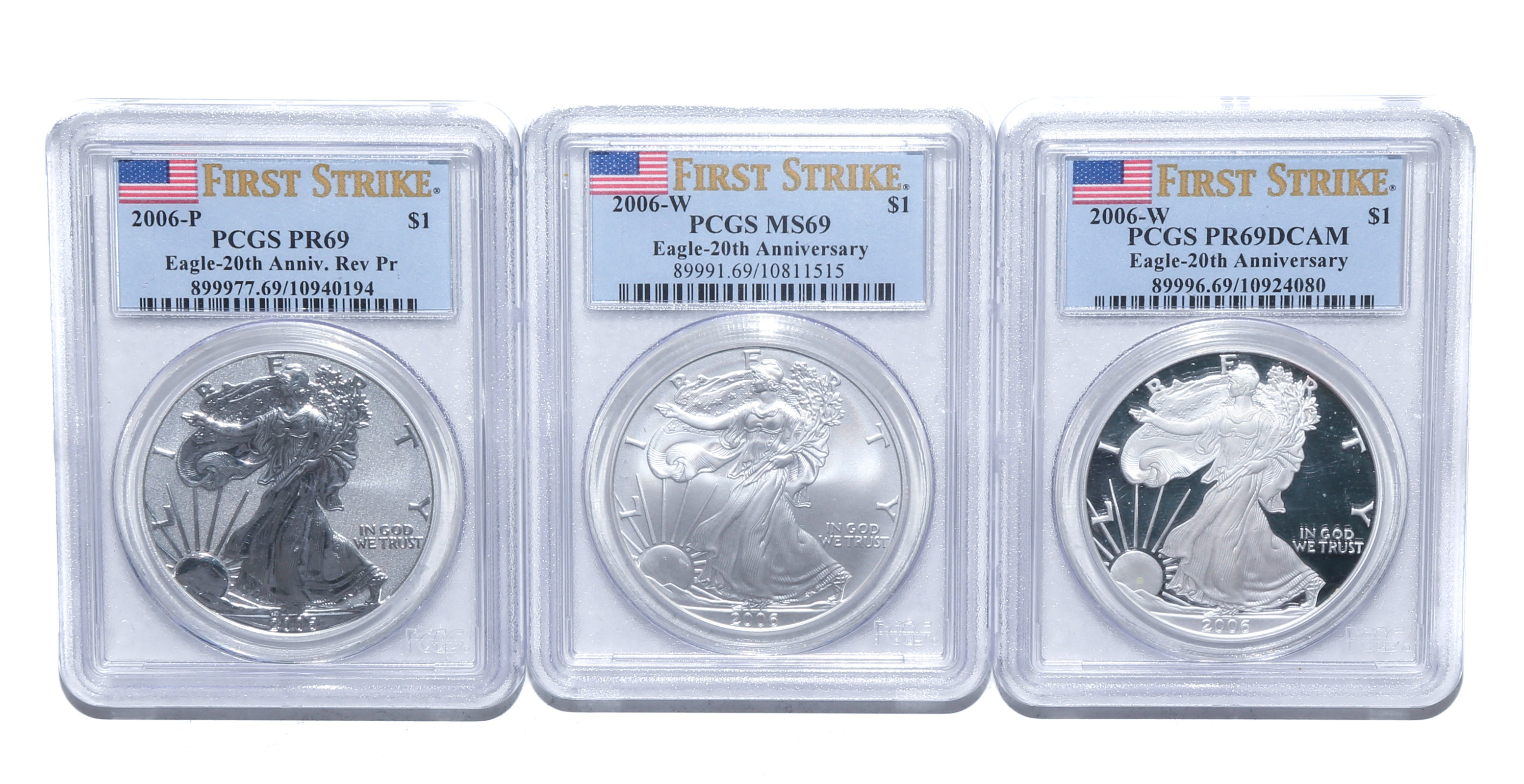 PCGS 69 SET OF 2006 EAGLES 20TH