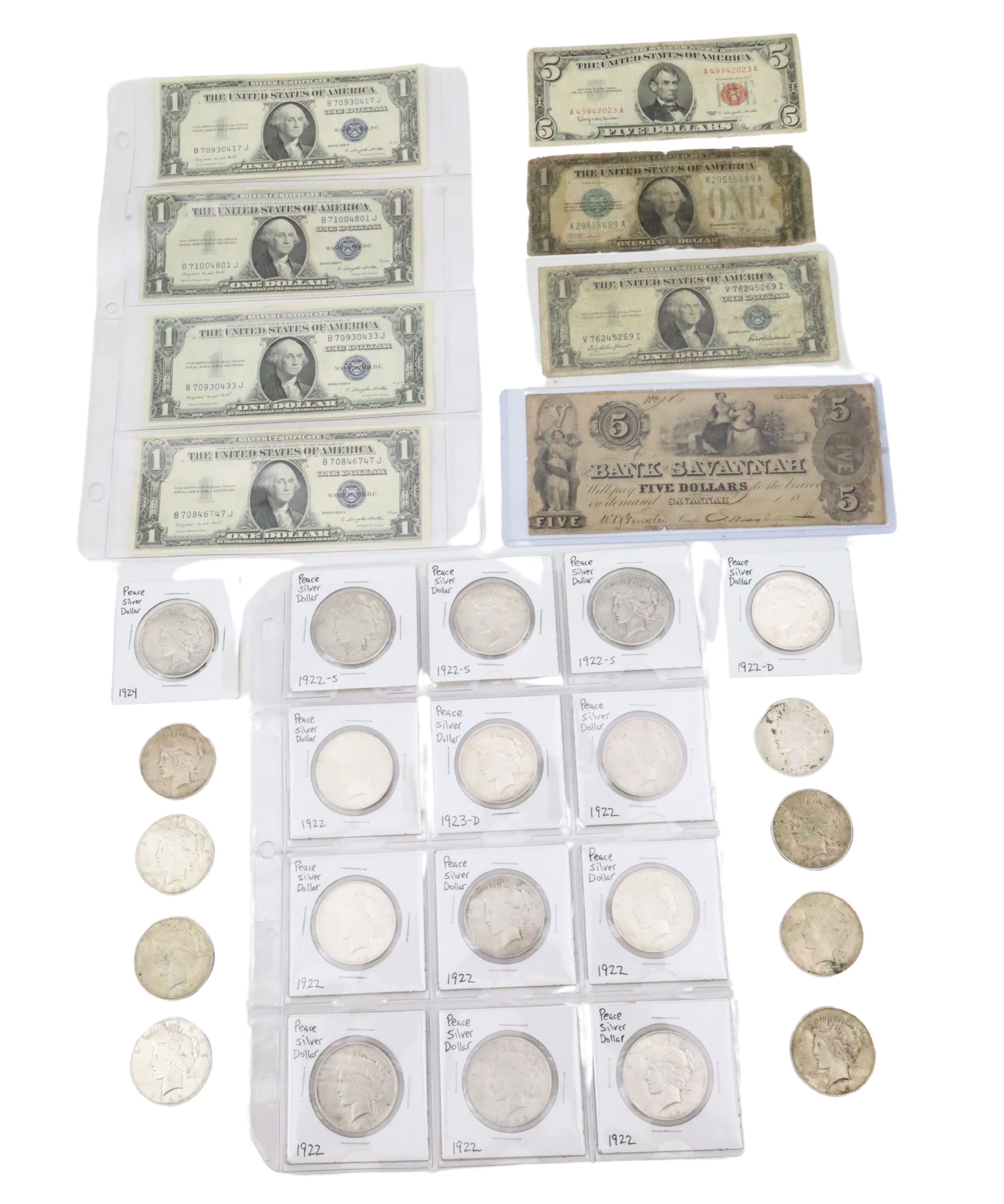 PEACE DOLLARS & BANK NOTES Group of