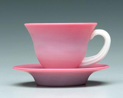 Peachblow cup and saucer: satin