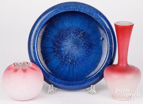 PEACHBLOW VASE AND ROSE BOWL,
