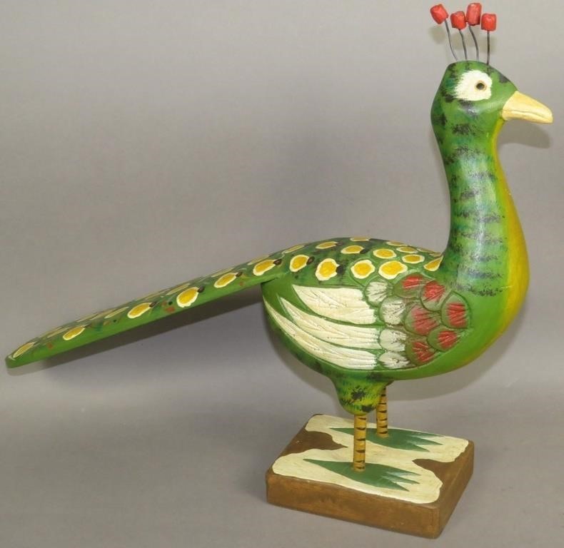 PEACOCK FOLK ART CARVINGca.