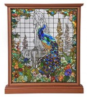 PEACOCK IN FOUNTAIN STAINED GL