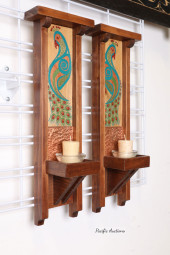 PEACOCK SCONCES  ACRYLICS ON P