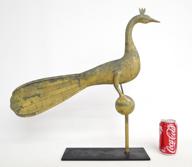 Peacock weathervane in worn gilt