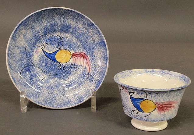 Peafowl blue spatterware handleless