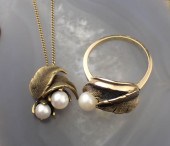 PEARL AND GOLD RING AND PENDAN