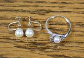 PEARL AND GOLD RING AND EARRIN