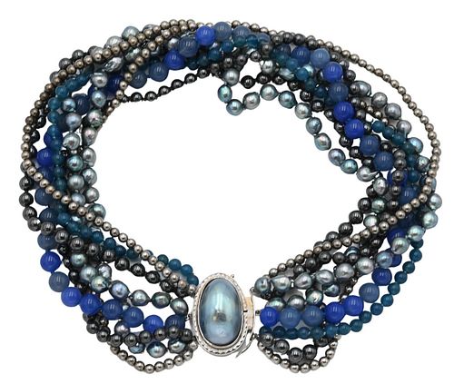 PEARL AND HARDSTONE NECKLACE,