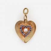 PEARL AND SAPPHIRE HEART PENDA