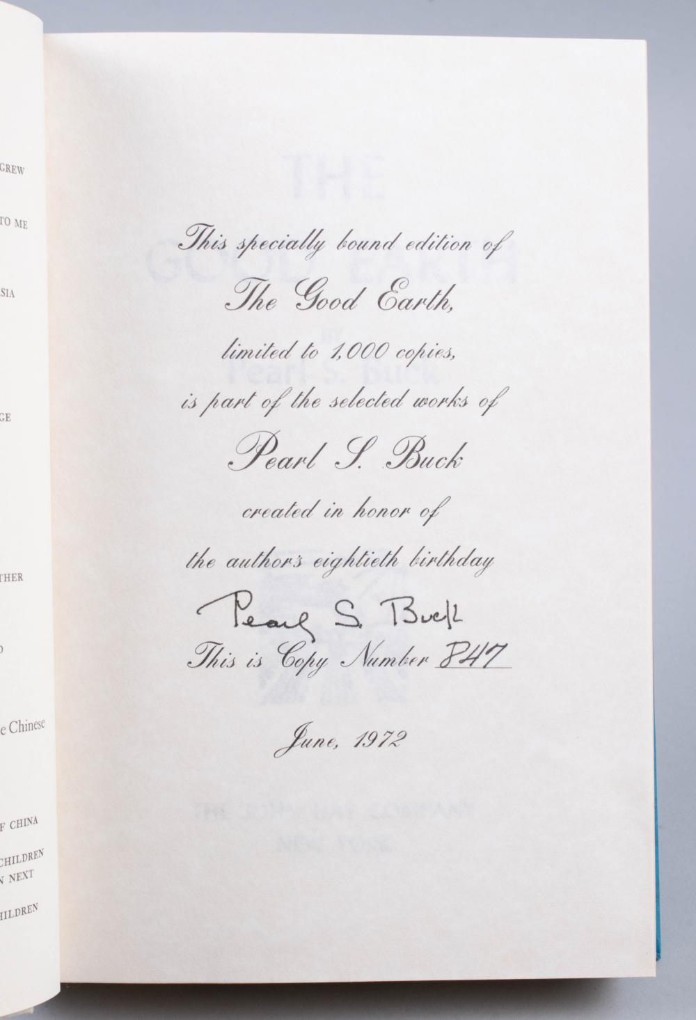 PEARL BUCK. THE GOOD EARTH.