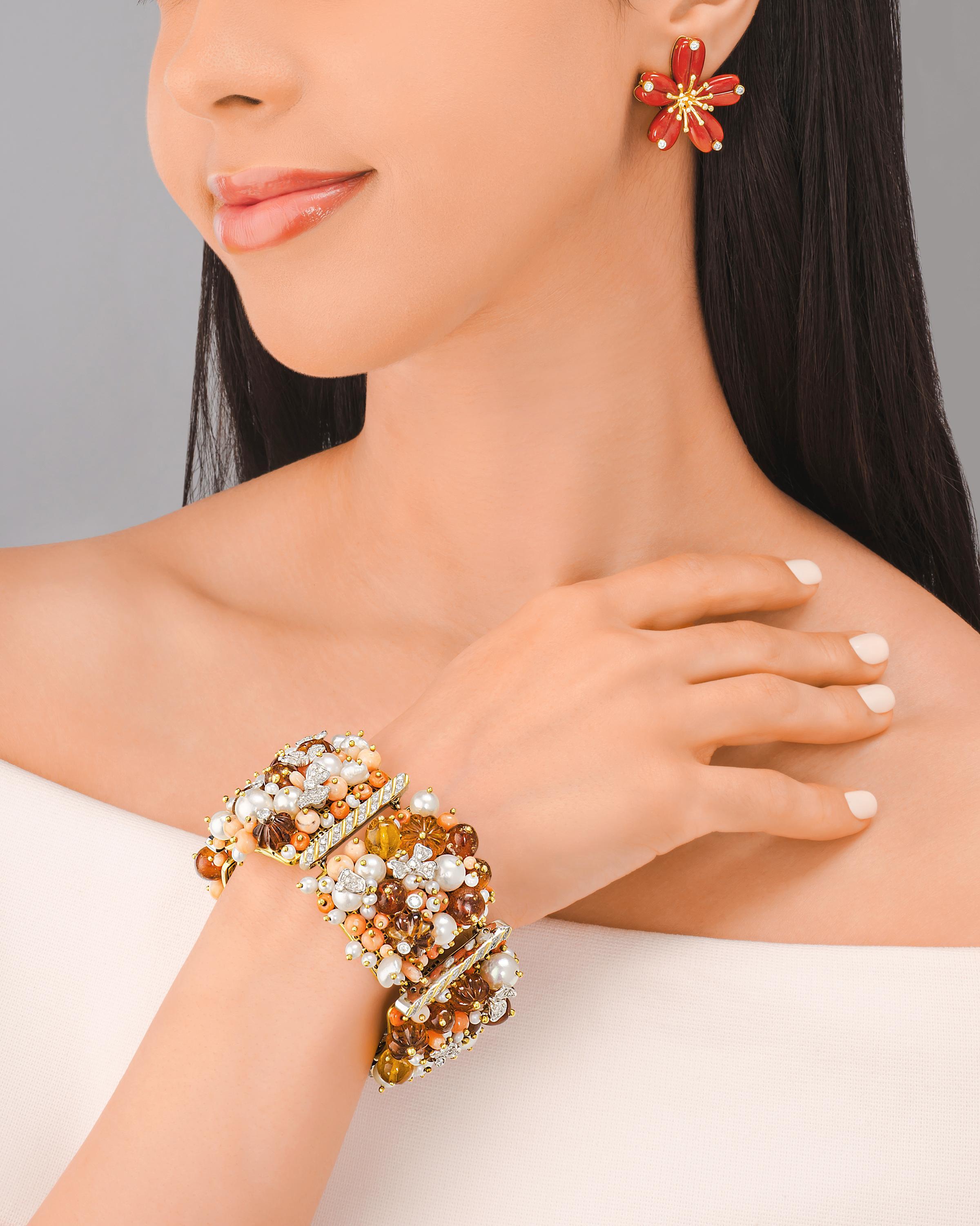 PEARL CORAL AND DIAMOND BRACELET,