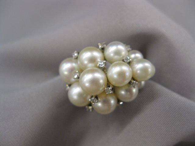 Pearl & Diamond Ring 12 fine