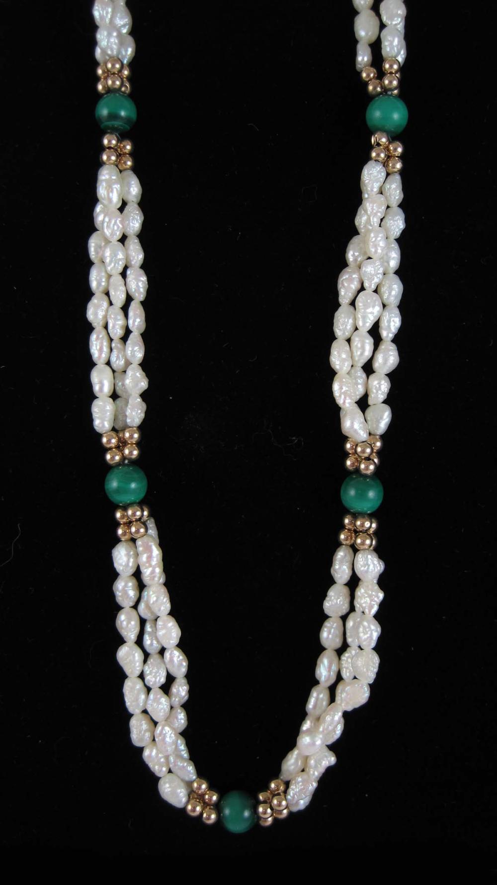 PEARL, MALACHITE AND FOURTEEN KARAT