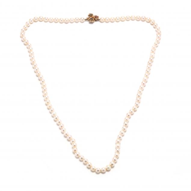 PEARL NECKLACE WITH GEM-SET GOLD
