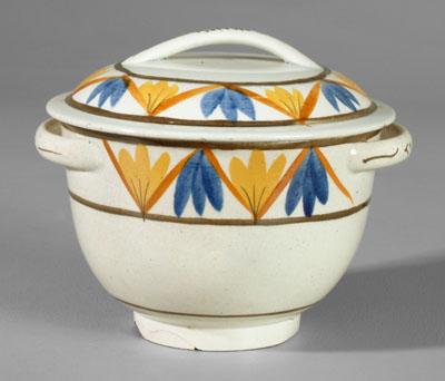Pearlware lidded sugar bowl, band