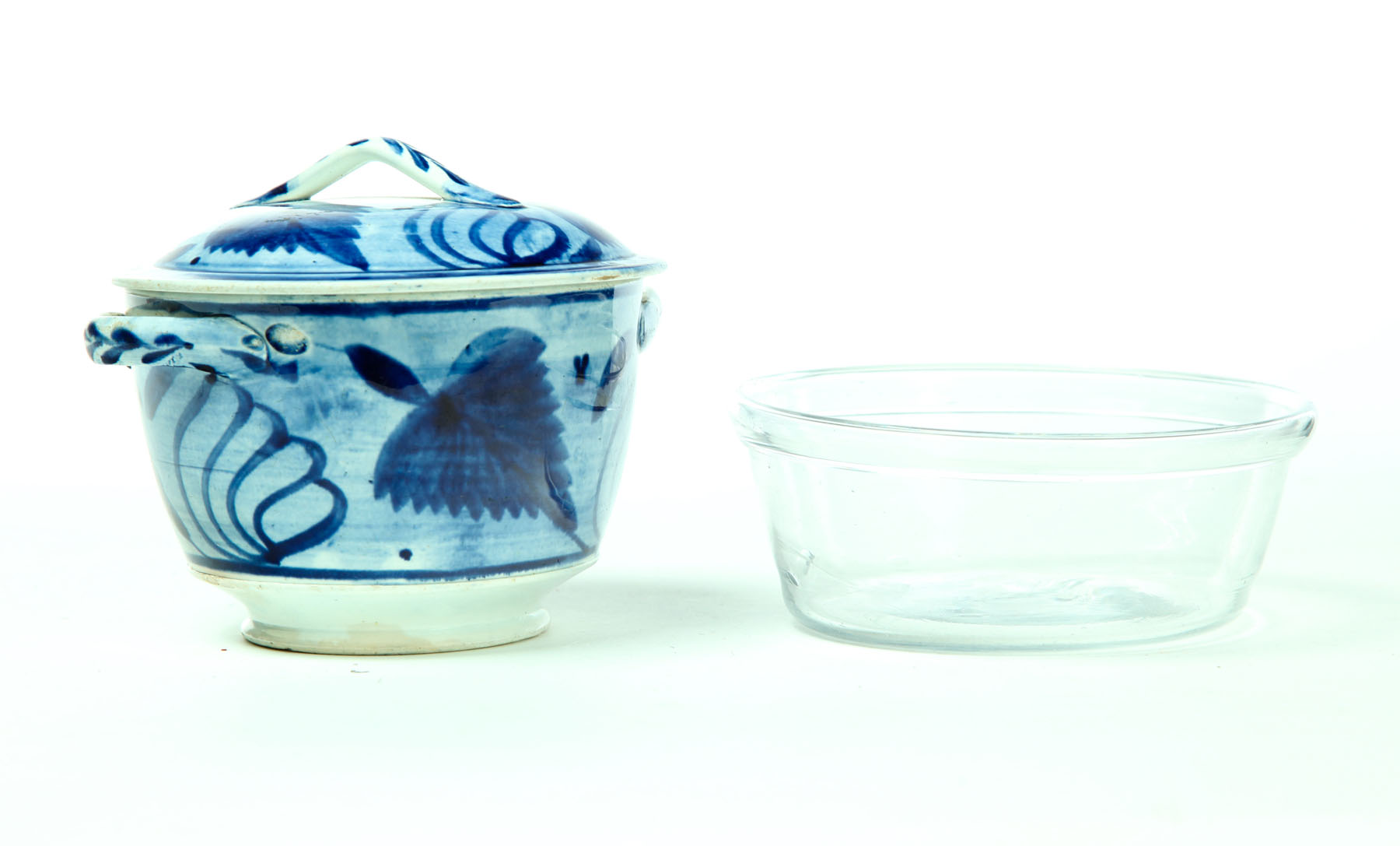 PEARLWARE SUGAR AND GLASS BOWL. 