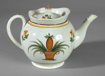 Pearlware teapot, foliage and