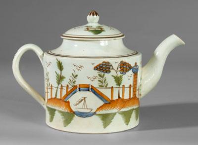 Pearlware teapot with bridge,