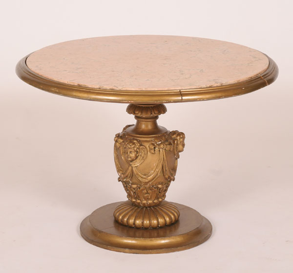 Pedestal base marble top table;