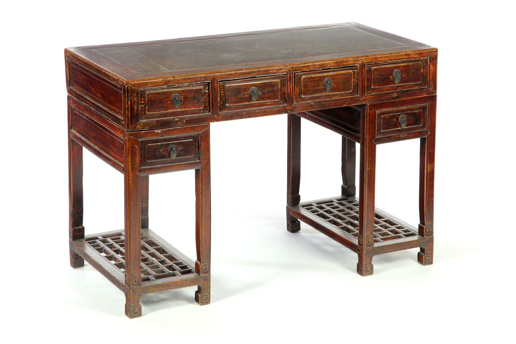 PEDESTAL DESK WITH STONE TOP. 
