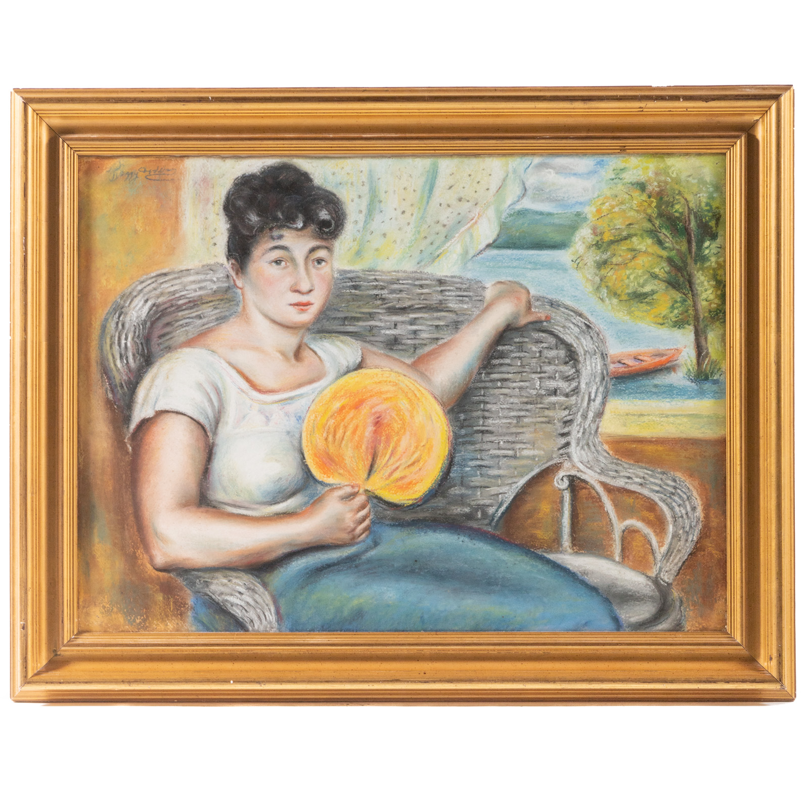PEGGY DODDS. WOMAN WITH FAN, PASTEL