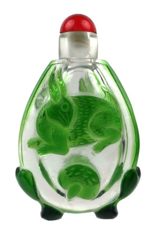 PEKING GLASS FOOTED CARVED RABBIT