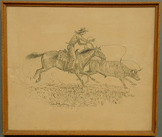 Pen and ink drawing of a cowboy