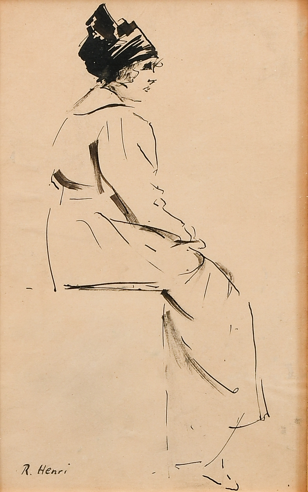 PEN AND INK SKETCH SIGNED R. HENRI: