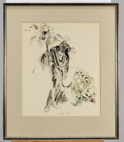 Pen and ink wash, with color, by