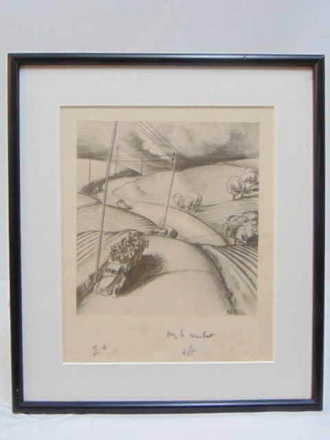 PENCIL SIGNED PRINT, FIGURES IN