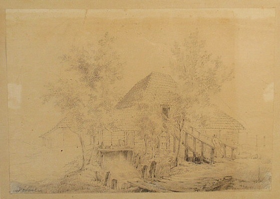 Pencil sketch on paper titled "Mill