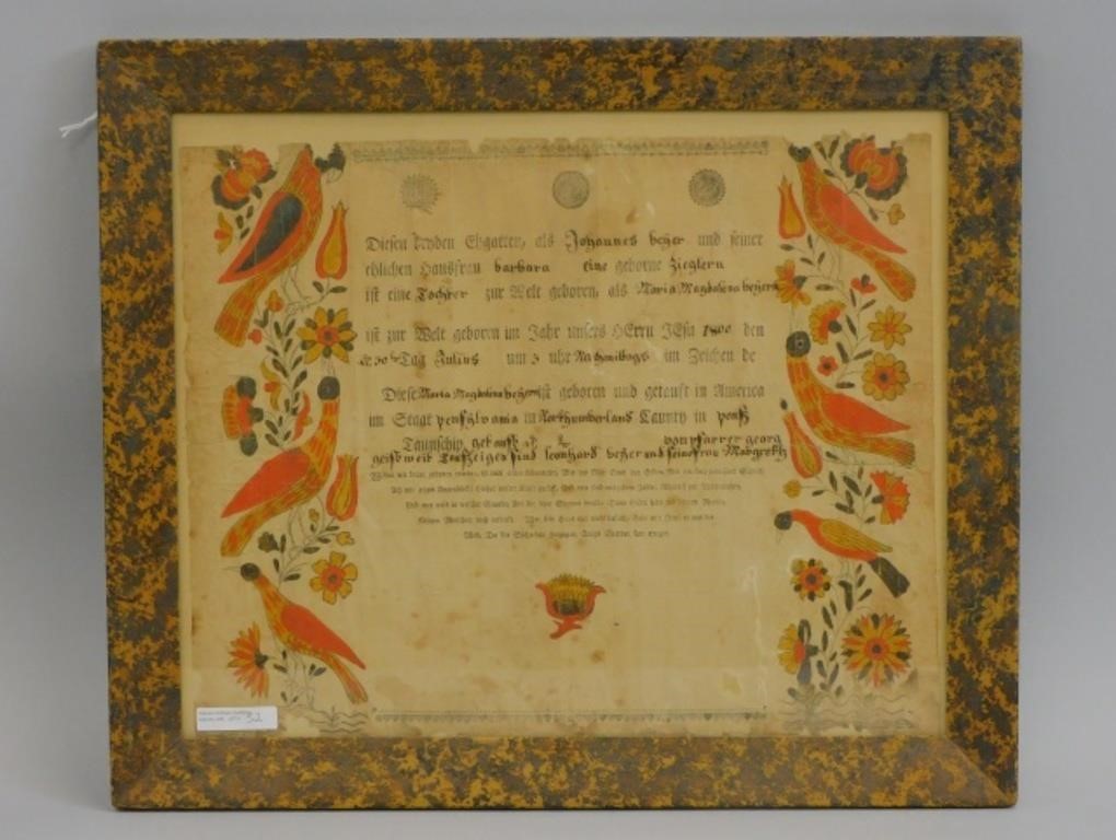 PENNSYLVANIA FRAKTUR. CIRCA 1800.