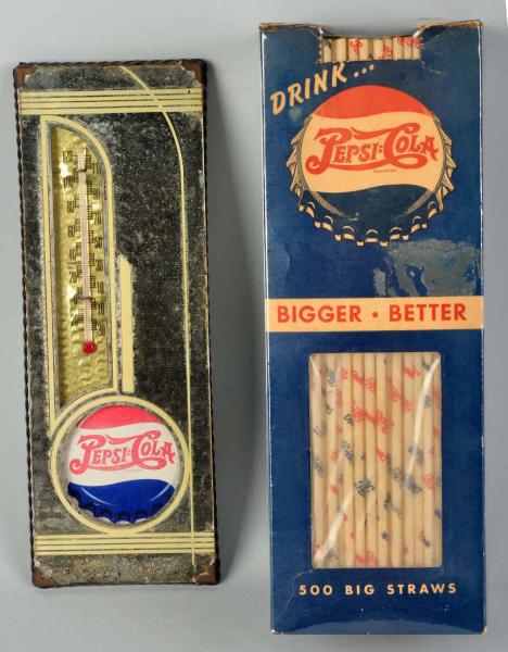 Pepsi-Cola Straw Box & Mirror Sign.