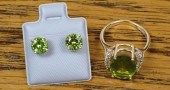 PERIDOT AND GOLD RING AND EAR